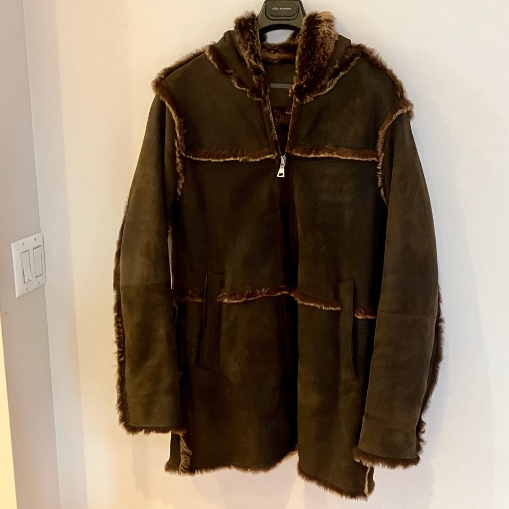 LIMITED EDITION John Varvatos Leather/Shearling w/HOOD Coat EU 50 /US 40 LARGE - Picture 2 of 12